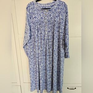Aria Collection Women's 3X Plus Size Blue White Floral Fleece Velour Nightgown